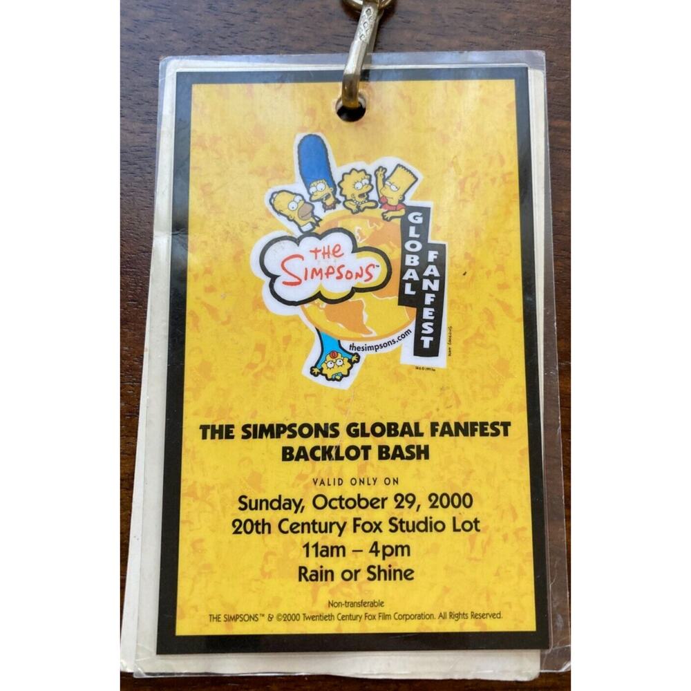 RARE Vintage "The Simpsons" Global Fanfest Backlot Bash Pass, 2000, Collector.